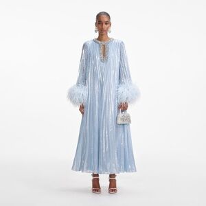 Self Portrait BLUE CHIFFON FEATHER DRESS $950 New without tag, Size Shows in US